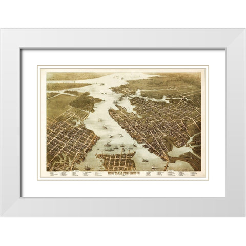 Norfolk Portsmouth Virginia - 1873 White Modern Wood Framed Art Print with Double Matting by Unknown