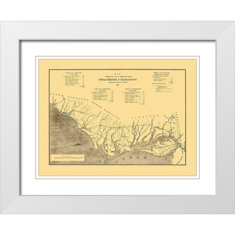 Philadelphia to Charleston, Routes of Comm White Modern Wood Framed Art Print with Double Matting by Mc Clellan