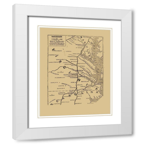 Railroads Virginia North Carolina - 1848 White Modern Wood Framed Art Print with Double Matting by Unknown