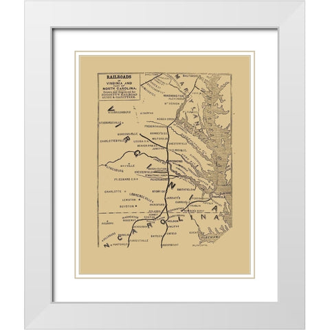 Railroads Virginia North Carolina - 1848 White Modern Wood Framed Art Print with Double Matting by Unknown