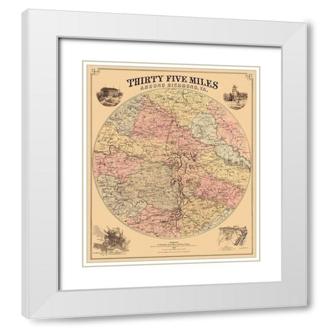 Richmond Virginia 35 Miles Around - Bohn 1867 White Modern Wood Framed Art Print with Double Matting by Bohn