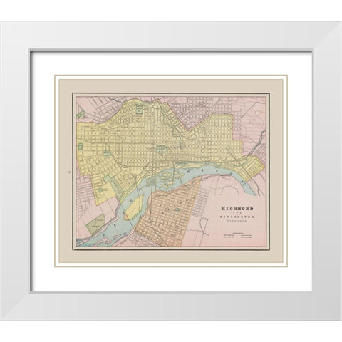 Richmond, Manchester Virginia - Cram 1892 White Modern Wood Framed Art Print with Double Matting by Cram