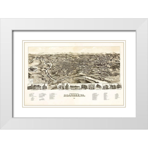 Roanoke Virginia - 1891 White Modern Wood Framed Art Print with Double Matting by Unknown