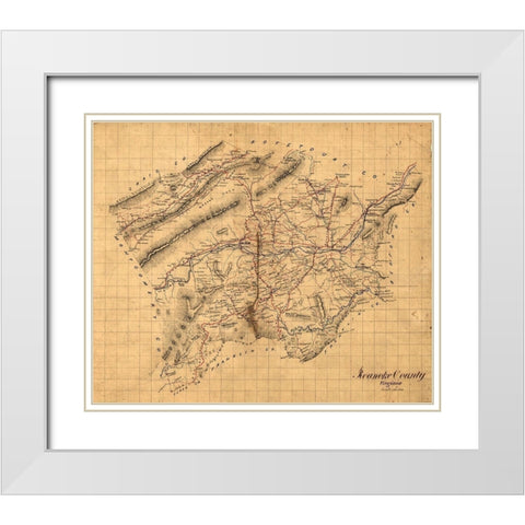 Roanoke County Virginia 1860 White Modern Wood Framed Art Print with Double Matting by Unknown