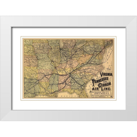 Virginia, Tennessee, Georgia Railroads - 1882 White Modern Wood Framed Art Print with Double Matting by Unknown