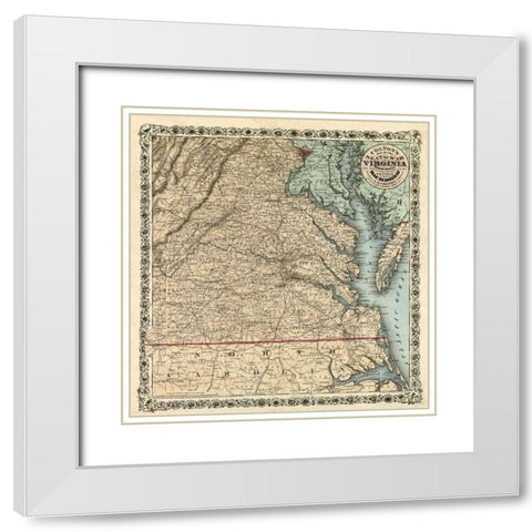 Seat of War Virginia - Colton 1862 White Modern Wood Framed Art Print with Double Matting by Colton