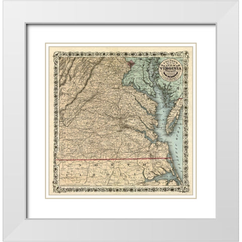 Seat of War Virginia - Colton 1862 White Modern Wood Framed Art Print with Double Matting by Colton