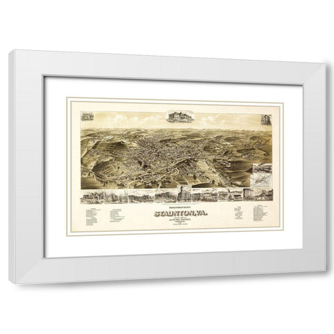 Staunton Virginia - 1891 White Modern Wood Framed Art Print with Double Matting by Unknown