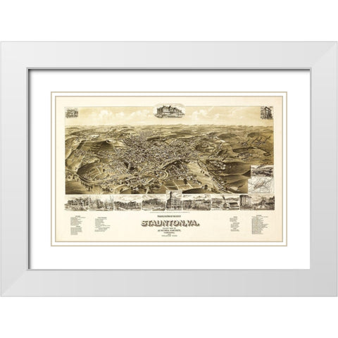 Staunton Virginia - 1891 White Modern Wood Framed Art Print with Double Matting by Unknown