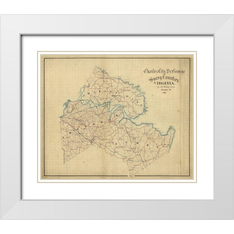 Surry County Virginia - Hotchkifs 1867 White Modern Wood Framed Art Print with Double Matting by Hotchkifs