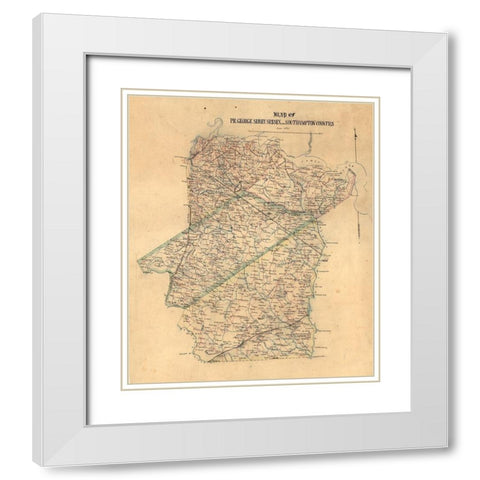 Sussex County Virginia - 1865 White Modern Wood Framed Art Print with Double Matting by Unknown