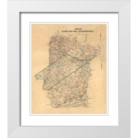 Sussex County Virginia - 1865 White Modern Wood Framed Art Print with Double Matting by Unknown