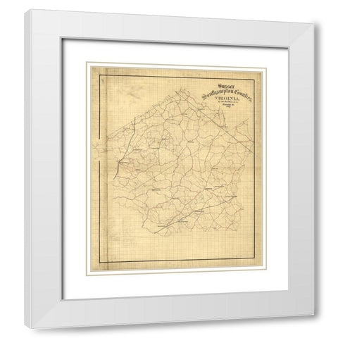 Sussex County Virginia - Hotchkiss 1867 White Modern Wood Framed Art Print with Double Matting by Hotchkiss