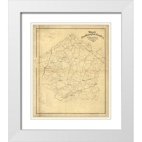 Sussex County Virginia - Hotchkiss 1867 White Modern Wood Framed Art Print with Double Matting by Hotchkiss