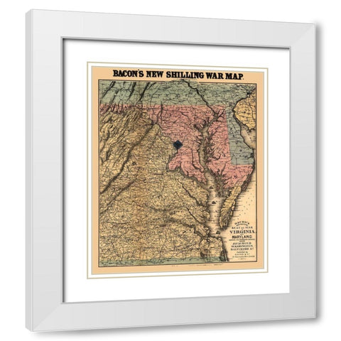 Virginia Maryland - Bacon 1864 White Modern Wood Framed Art Print with Double Matting by Bacon