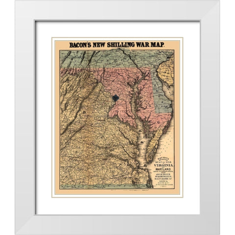 Virginia Maryland - Bacon 1864 White Modern Wood Framed Art Print with Double Matting by Bacon