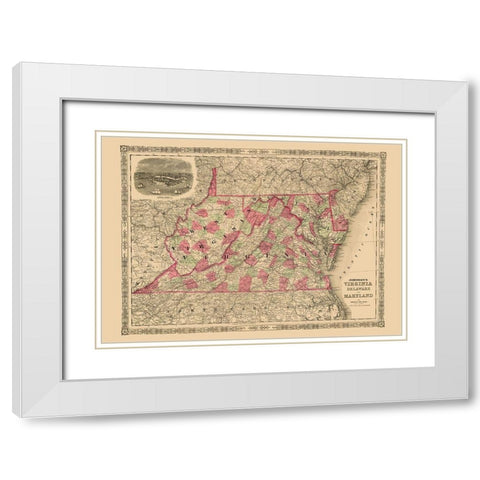 Virginia, Maryland, Delaware - Johnson 1864 White Modern Wood Framed Art Print with Double Matting by Johnson