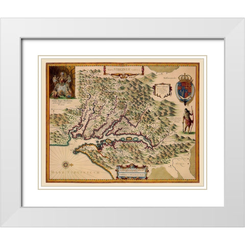 Virginia - Hondius 1633 White Modern Wood Framed Art Print with Double Matting by Hondius