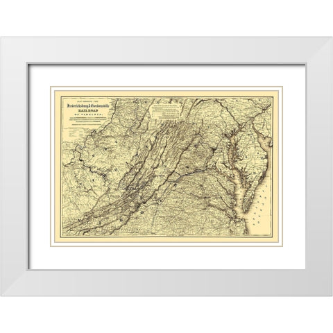 Fredericksburg and Gordonsville Virginia 1869 White Modern Wood Framed Art Print with Double Matting by Colton