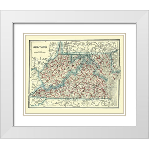 Virginia, West Virginia, Maryland, Delaware 1893 White Modern Wood Framed Art Print with Double Matting by Rathbun