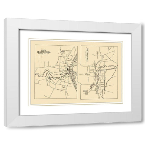 Bennington, Brattleboro Vermont - Beers 1876 White Modern Wood Framed Art Print with Double Matting by Beers