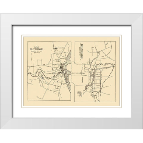 Bennington, Brattleboro Vermont - Beers 1876 White Modern Wood Framed Art Print with Double Matting by Beers