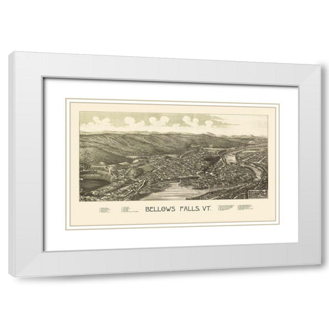 Bellows Falls Vermont - Burleigh 1886 White Modern Wood Framed Art Print with Double Matting by Burleigh