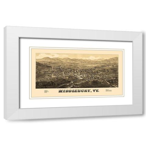 Middlebury Vermont - Burleigh 1886 White Modern Wood Framed Art Print with Double Matting by Burleigh