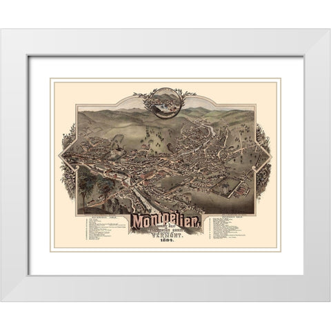 Montpelier Vermont - Norris 1884 White Modern Wood Framed Art Print with Double Matting by Norris