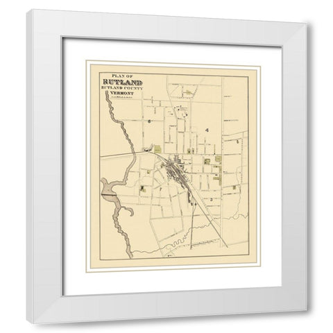 Rutland Vermont - Beers 1876 White Modern Wood Framed Art Print with Double Matting by Beers