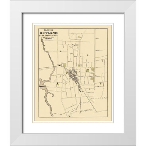 Rutland Vermont - Beers 1876 White Modern Wood Framed Art Print with Double Matting by Beers