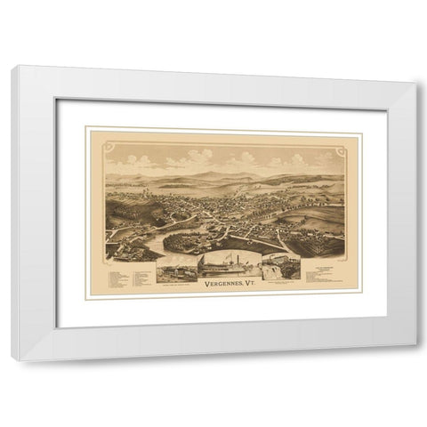 Vergennes Vermont - Burleigh 1890 White Modern Wood Framed Art Print with Double Matting by Burleigh