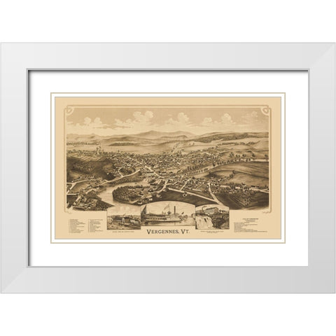Vergennes Vermont - Burleigh 1890 White Modern Wood Framed Art Print with Double Matting by Burleigh