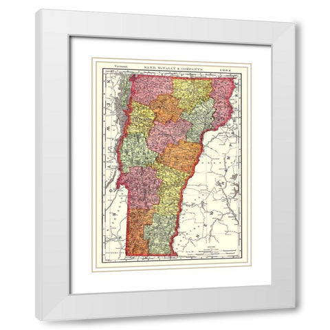 Vermont - Rand McNally 1904 White Modern Wood Framed Art Print with Double Matting by Rand McNally