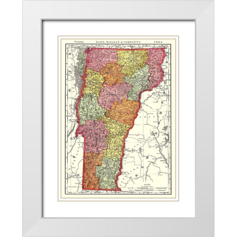 Vermont - Rand McNally 1904 White Modern Wood Framed Art Print with Double Matting by Rand McNally