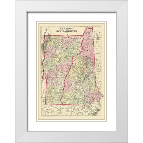 Vermont, New Hampshire - Bradley 1882 White Modern Wood Framed Art Print with Double Matting by Bradley