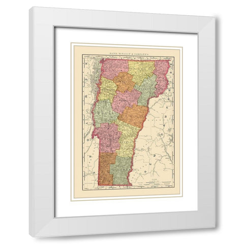 Vermont - Rand McNally 1897 White Modern Wood Framed Art Print with Double Matting by Rand McNally