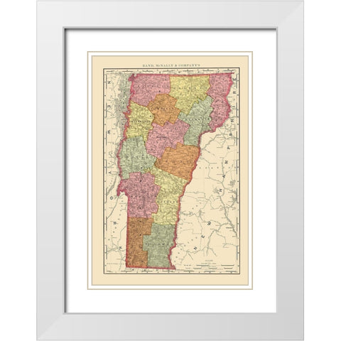 Vermont - Rand McNally 1897 White Modern Wood Framed Art Print with Double Matting by Rand McNally