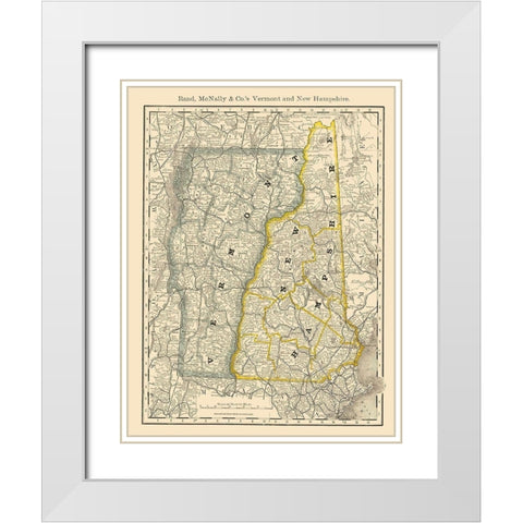 Vermont, New Hampshire - Rand McNally 1879 White Modern Wood Framed Art Print with Double Matting by Rand McNally