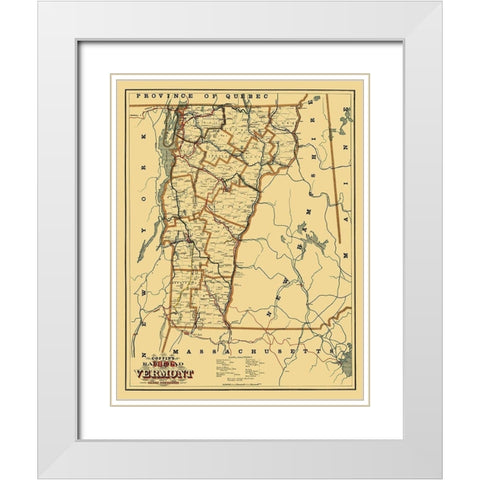 Vermont Railroads - Coffins 1896 White Modern Wood Framed Art Print with Double Matting by Coffins