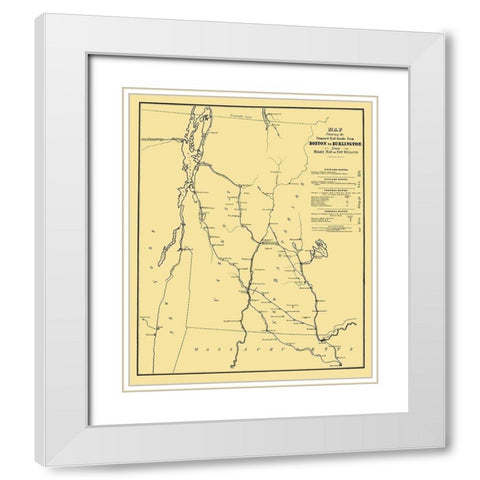 Boston to Burlington Proposed Railroad 1844 White Modern Wood Framed Art Print with Double Matting by Bufford