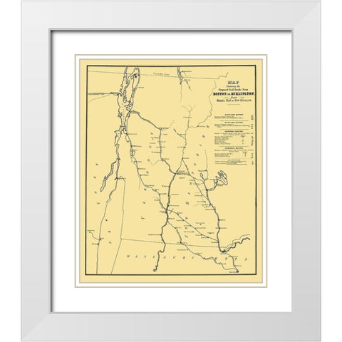 Boston to Burlington Proposed Railroad 1844 White Modern Wood Framed Art Print with Double Matting by Bufford