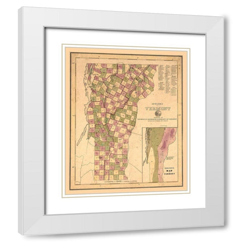 Vermont Geological - Thompson 1848 White Modern Wood Framed Art Print with Double Matting by Thompson