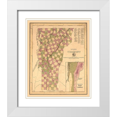 Vermont Geological - Thompson 1848 White Modern Wood Framed Art Print with Double Matting by Thompson