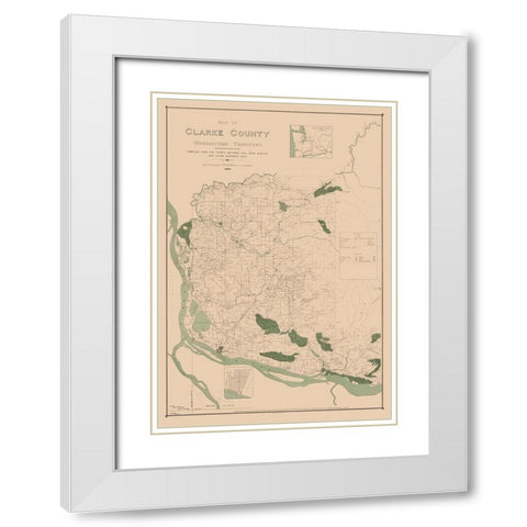 Clarke County Washington - Habersham 1888 White Modern Wood Framed Art Print with Double Matting by Habersham