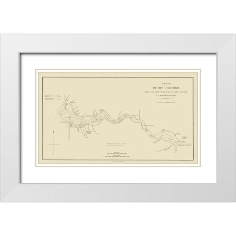 Columbia River, Oregon, Washington - Bertrand 1844 White Modern Wood Framed Art Print with Double Matting by Bertrand
