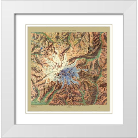 Mount Rainier National Park Washington White Modern Wood Framed Art Print with Double Matting by Renshawe