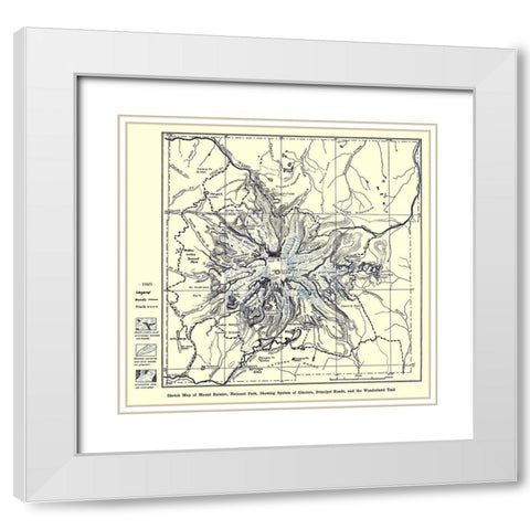 Mount Rainier National Park 1925 White Modern Wood Framed Art Print with Double Matting by Putnam