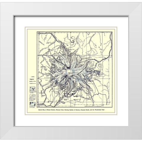 Mount Rainier National Park 1925 White Modern Wood Framed Art Print with Double Matting by Putnam