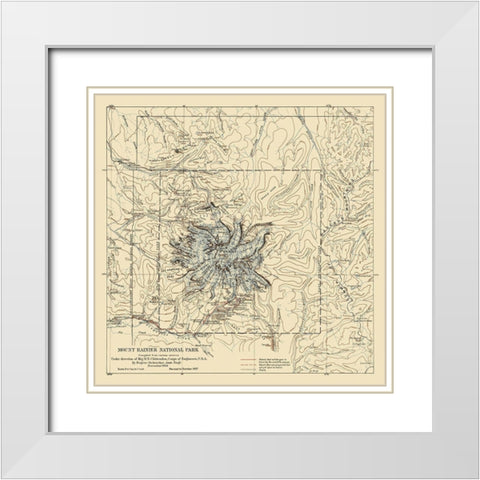 Mount Rainier National Park - 1907 White Modern Wood Framed Art Print with Double Matting by Chittenden